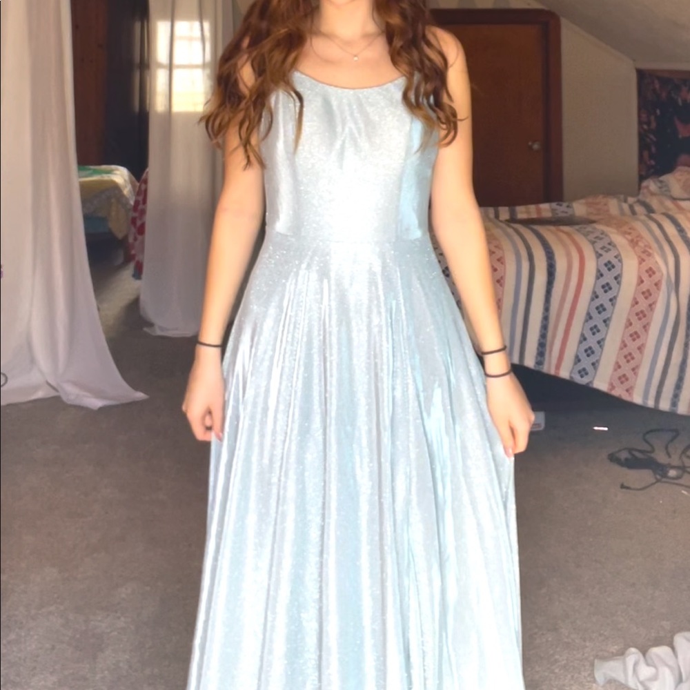 Light Blue Metallic Prom Dress